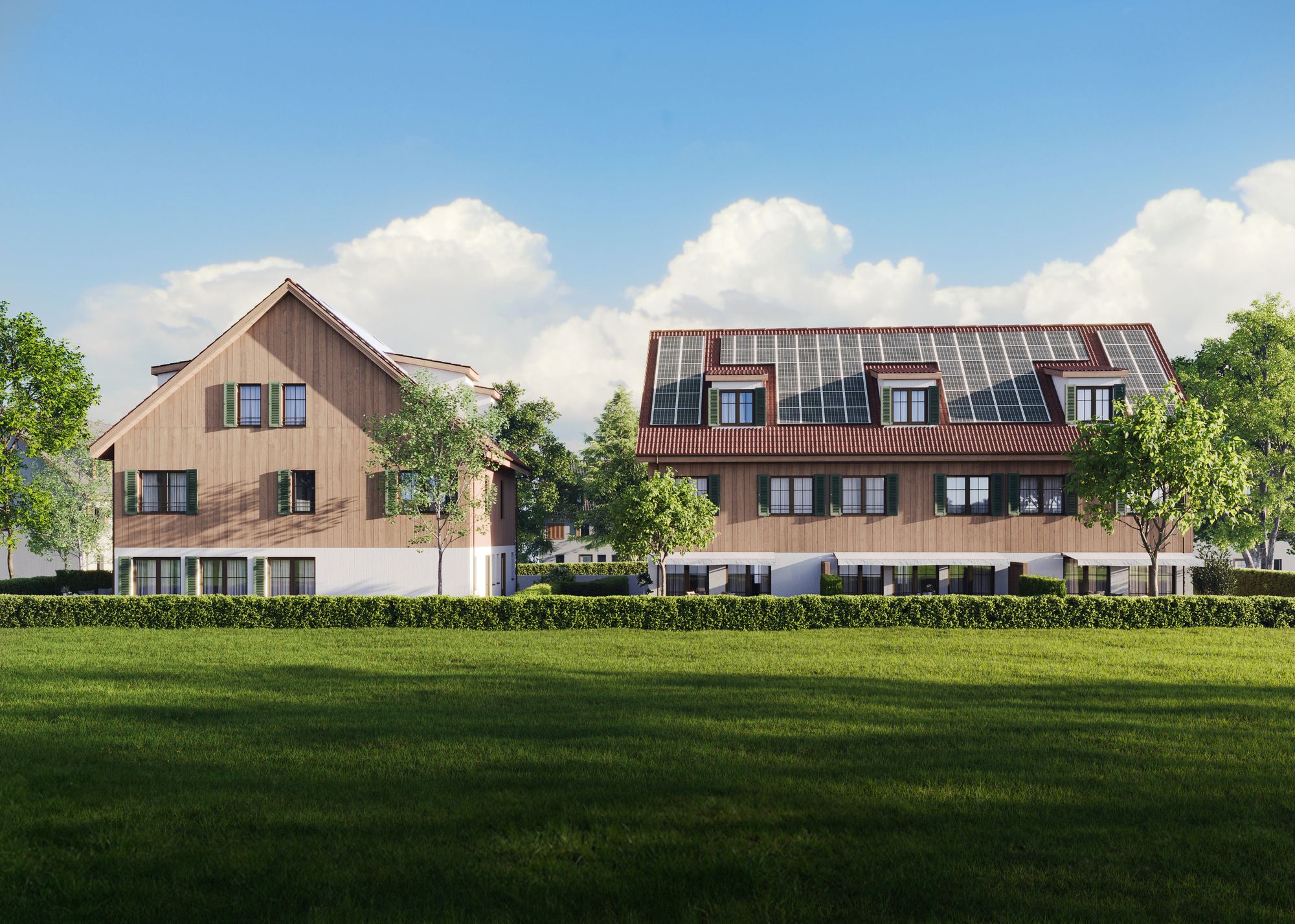 Visualisierung der Überbauung Pestalozzistrasse 9 von der Gartenseite